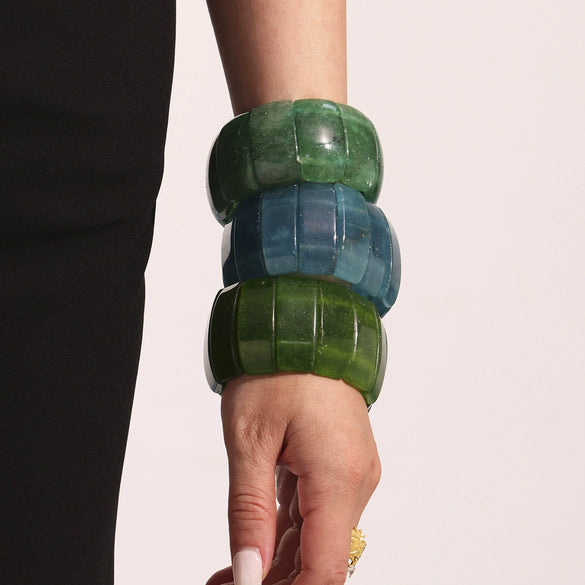 Wholesale Electroplated Stainless Steel Geometric Ferris Wheel Wide Elastic Unisex Bracelet