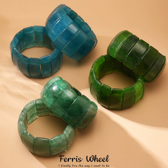 Wholesale Electroplated Stainless Steel Geometric Ferris Wheel Wide Elastic Unisex Bracelet