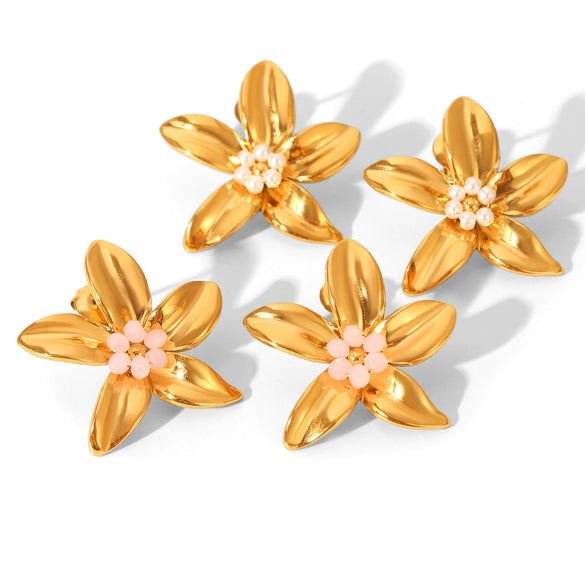 Wholesale Electroplated Stainless Steel Geometric Flower Stud Earrings For Women