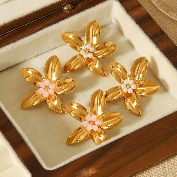 Wholesale Electroplated Stainless Steel Geometric Flower Stud Earrings For Women