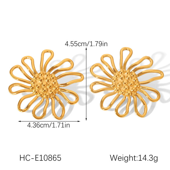 Wholesale Electroplated Stainless Steel Geometric Flower Stud Earrings For Women