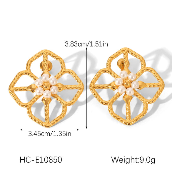 Wholesale Electroplated Stainless Steel Geometric Flower Stud Earrings For Women