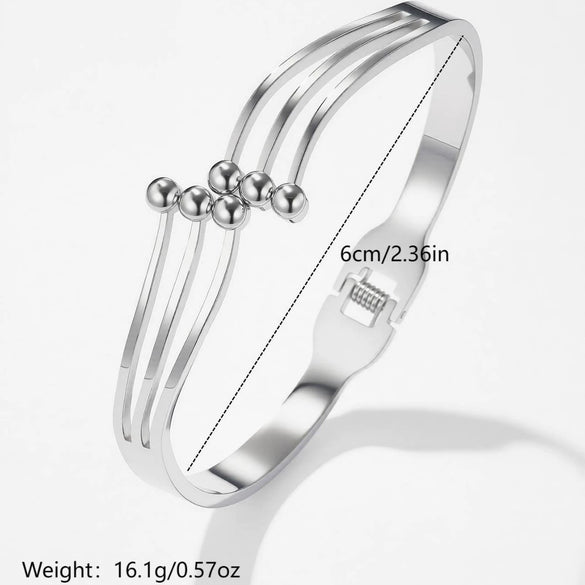 Wholesale Electroplated Stainless Steel Geometric Personality Threeline Ball Bead Bracelet