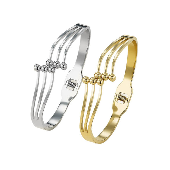Wholesale Electroplated Stainless Steel Geometric Personality Threeline Ball Bead Bracelet
