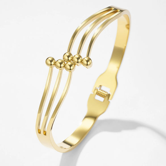 Wholesale Electroplated Stainless Steel Geometric Personality Threeline Ball Bead Bracelet