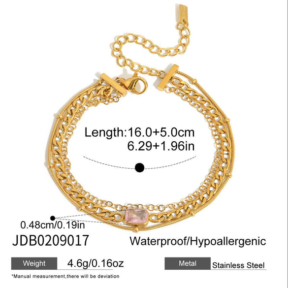 Wholesale Electroplated Stainless Steel Geometric Star And Moon Threelayer Zircon Bracelet For Women Minimalist Fashion Jewelry