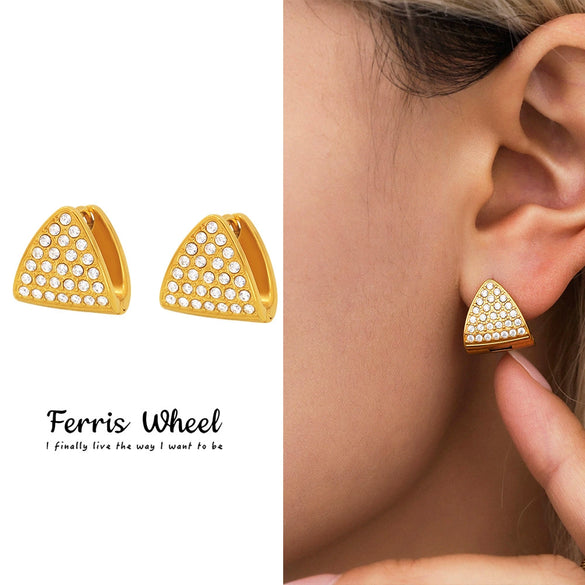 Wholesale Electroplated Stainless Steel Geometric Zircon Inlaid Earrings Unisex