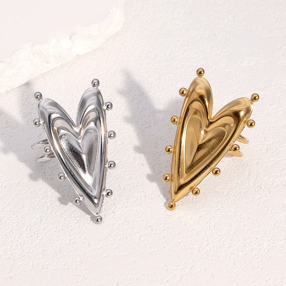 Wholesale Electroplated Stainless Steel Heart Shape Open Ring Women's Hand Jewelry