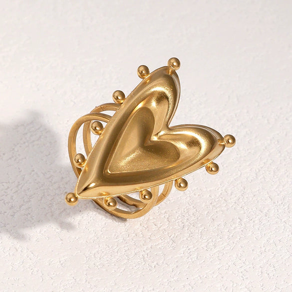 Wholesale Electroplated Stainless Steel Heart Shape Open Ring Women's Hand Jewelry