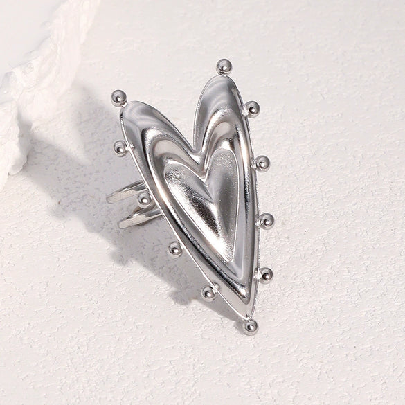 Wholesale Electroplated Stainless Steel Heart Shape Open Ring Women's Hand Jewelry