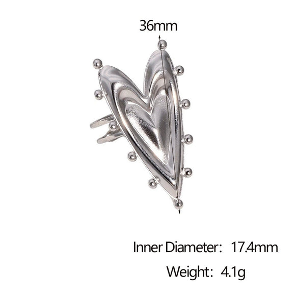 Wholesale Electroplated Stainless Steel Heart Shape Open Ring Women's Hand Jewelry