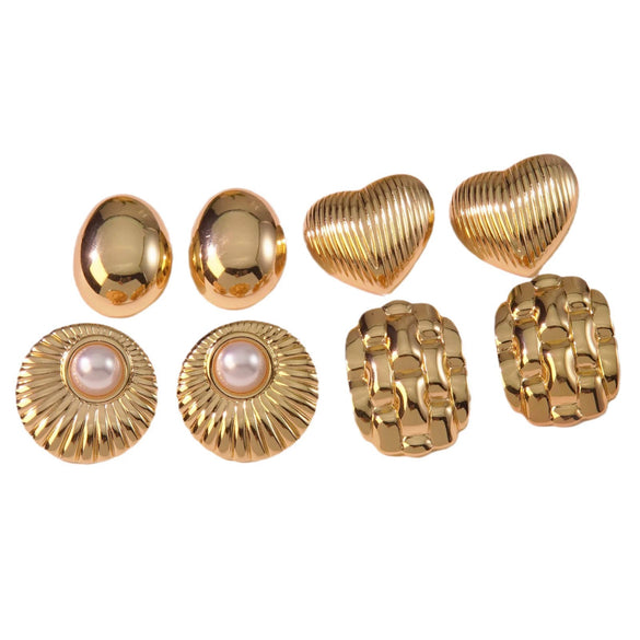 Wholesale Electroplated Stainless Steel Women's Earrings With Heart Shape And Geometric Pattern Glossy Plaid Love Thread Polish Finish