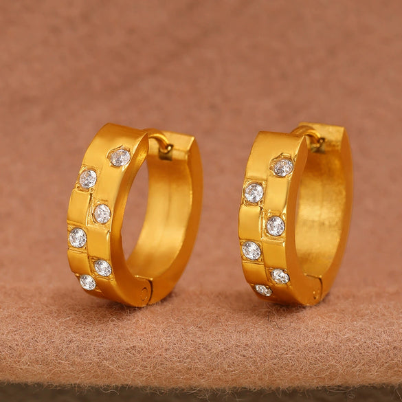 Wholesale Electroplated Titanium Steel And Zircon Geometric Ferris Wheel Inlaid Earrings For Unisex With Ins Style