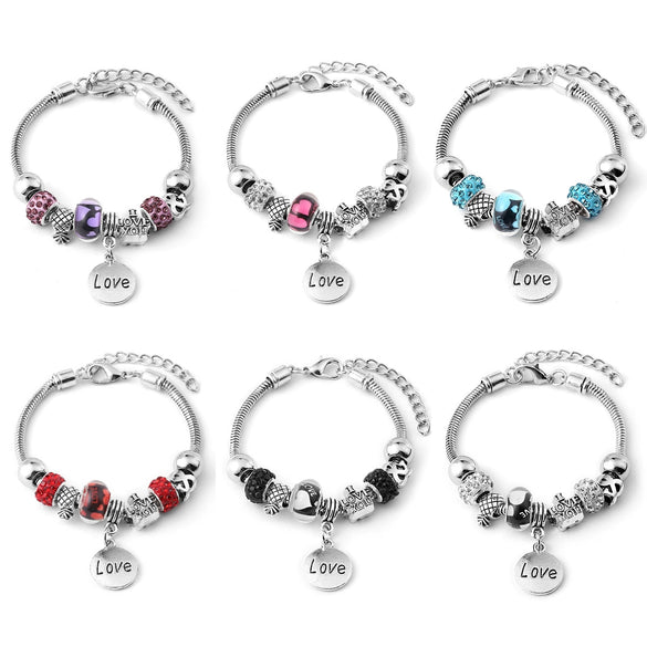 Wholesale Electroplated Zinc Alloy Heart Beaded Bracelet For Women