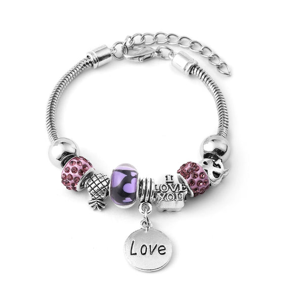Wholesale Electroplated Zinc Alloy Heart Beaded Bracelet For Women