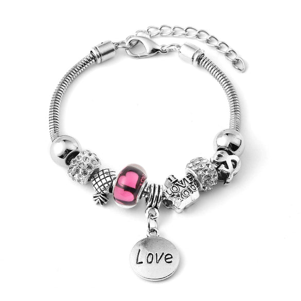 Wholesale Electroplated Zinc Alloy Heart Beaded Bracelet For Women