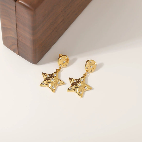 Wholesale Elegant All Match Titanium Steel Earrings With Star Pattern And 18K Vacuum Plating In Furnace For Women