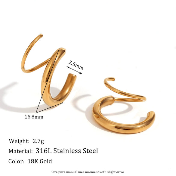 Wholesale Elegant All Match Women's Stainless Steel 18K Gold Plated Simple Double Layer Winding Geometric Earrings