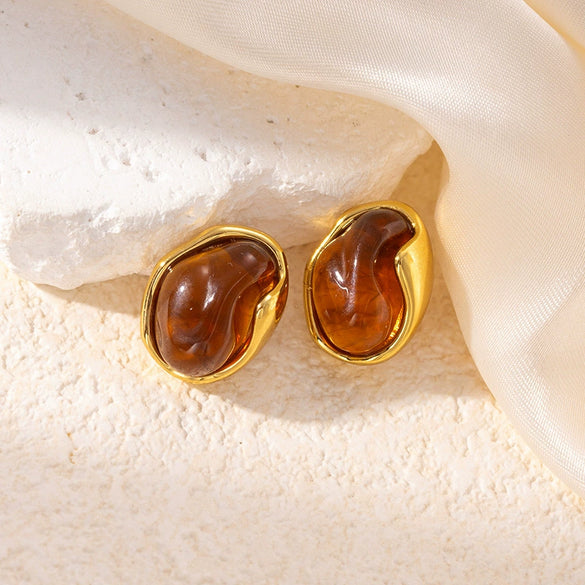Wholesale Elegant Amber Titanium Steel Geometric Earrings Plated With 18K Gold