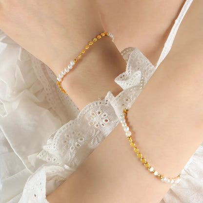 Wholesale Elegant Baroque Style Simple Style Geometric Freshwater Pearl Copper 18k Gold Plated Bracelets