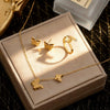 Wholesale Elegant Butterfly Stainless Steel Jewelry Set With 18K Plating For Women Including Necklace Earrings And Ring