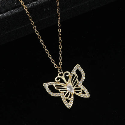 Wholesale Elegant Butterfly Stainless Steel Titanium Steel Plating Inlay Zircon Pendant Necklace