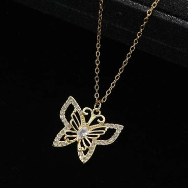 Wholesale Elegant Butterfly Stainless Steel Titanium Steel Plating Inlay Zircon Pendant Necklace