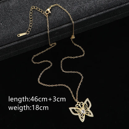 Wholesale Elegant Butterfly Stainless Steel Titanium Steel Plating Inlay Zircon Pendant Necklace