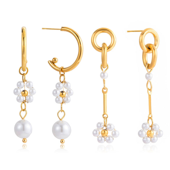Wholesale Elegant Casual Minimalist Geometric Flower Stainless Steel Electroplated Earrings For Women