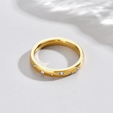 Wholesale Elegant Circle Stainless Steel 14k Gold Plated Artificial Diamond Rings