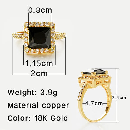 Wholesale Elegant Classical Square Copper Inlay 18K Gold Plated Zircon Rings