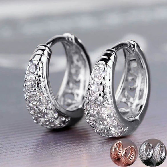 Wholesale Elegant Copper Half Ring Zircon Flower Earrings