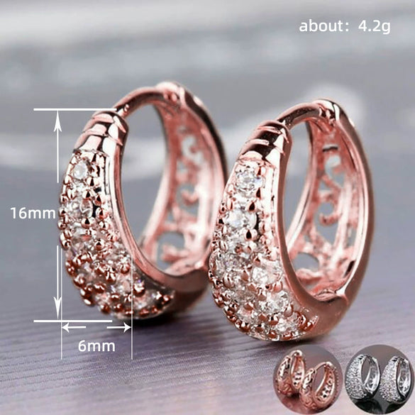 Wholesale Elegant Copper Half Ring Zircon Flower Earrings