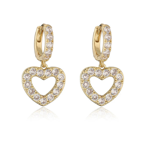 Wholesale Elegant Copper Inlaid Zirconium Heartshaped Hollow Love Earrings For Women