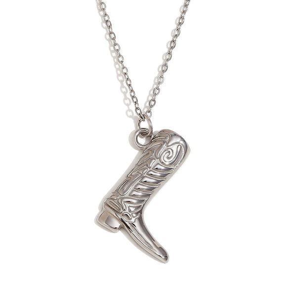 Wholesale Elegant Creative Pendant Necklace For Women Stainless Steel 18K Gold Plated Western Cowboy Boots Pendant With Geometric Pattern And Electroplating Treatment