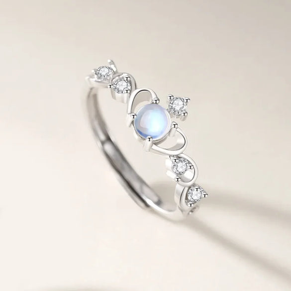 Wholesale Elegant Crown Sterling Silver Plating Inlay Moonstone Zircon Open Ring