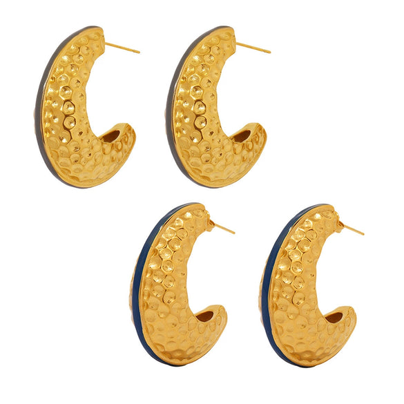 Wholesale Elegant Cshaped Hammer Pattern Oil Drop Titanium Steel Earrings For Women With Electroplating Design