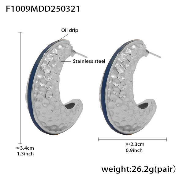 Wholesale Elegant Cshaped Hammer Pattern Oil Drop Titanium Steel Earrings For Women With Electroplating Design
