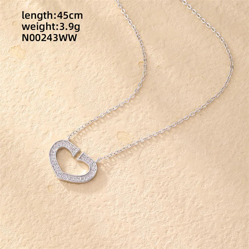 Wholesale Elegant Cute Luxurious Heart Shape 304 Stainless Steel Copper Plating Inlay Rhodium Plated Zircon Pendant Necklace