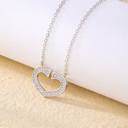 Wholesale Elegant Cute Luxurious Heart Shape 304 Stainless Steel Copper Plating Inlay Rhodium Plated Zircon Pendant Necklace