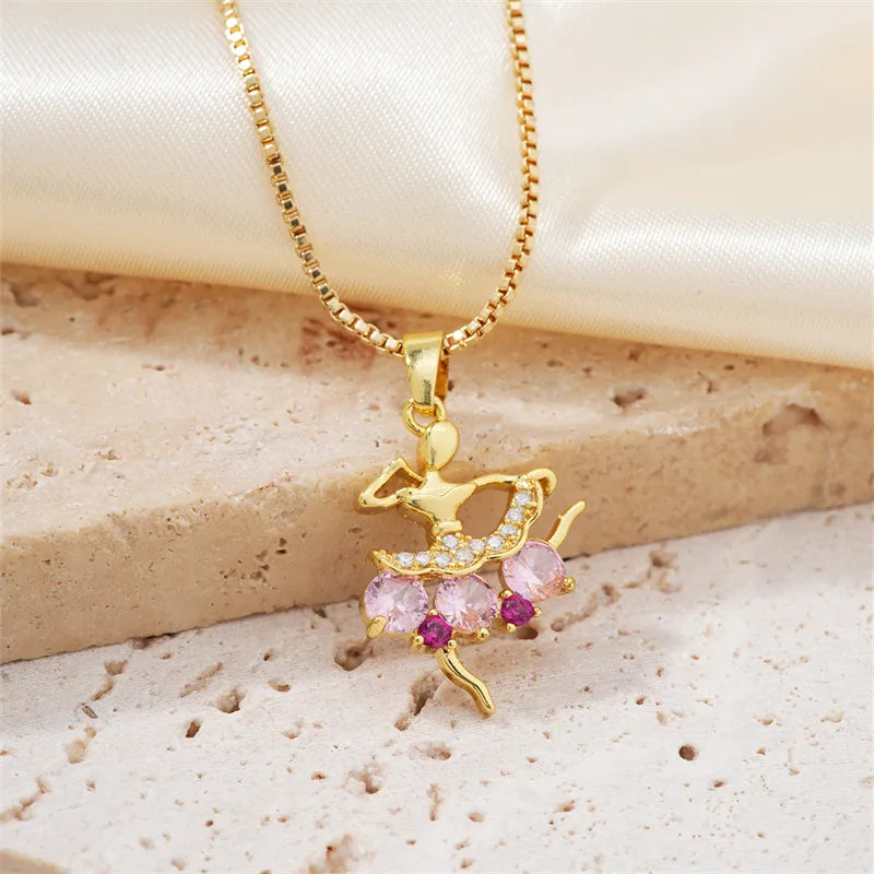 Wholesale Elegant Cute Luxurious Solid Color 304 Stainless Steel Copper Plating Inlay K Gold Plated Zircon Pendant Necklace