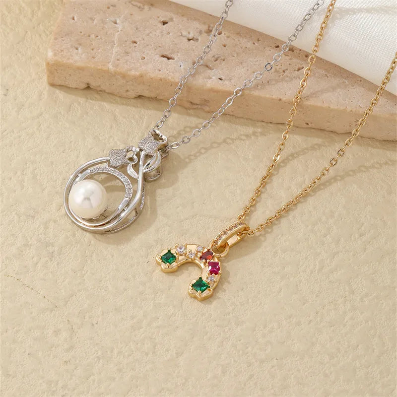 Wholesale Elegant Cute Luxurious Solid Color 304 Stainless Steel Copper Plating Inlay K Gold Plated Zircon Pendant Necklace