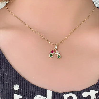 Wholesale Elegant Cute Luxurious Solid Color 304 Stainless Steel Copper Plating Inlay K Gold Plated Zircon Pendant Necklace