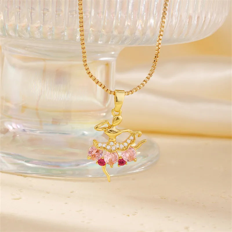 Wholesale Elegant Cute Luxurious Solid Color 304 Stainless Steel Copper Plating Inlay K Gold Plated Zircon Pendant Necklace