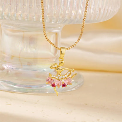 Wholesale Elegant Cute Luxurious Solid Color 304 Stainless Steel Copper Plating Inlay K Gold Plated Zircon Pendant Necklace