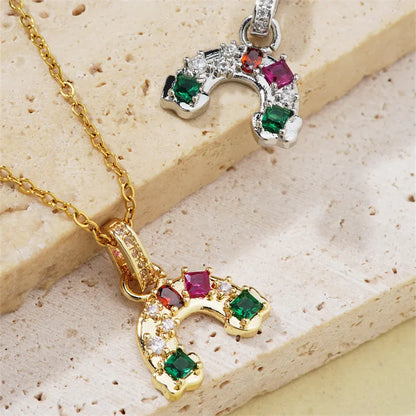 Wholesale Elegant Cute Luxurious Solid Color 304 Stainless Steel Copper Plating Inlay K Gold Plated Zircon Pendant Necklace