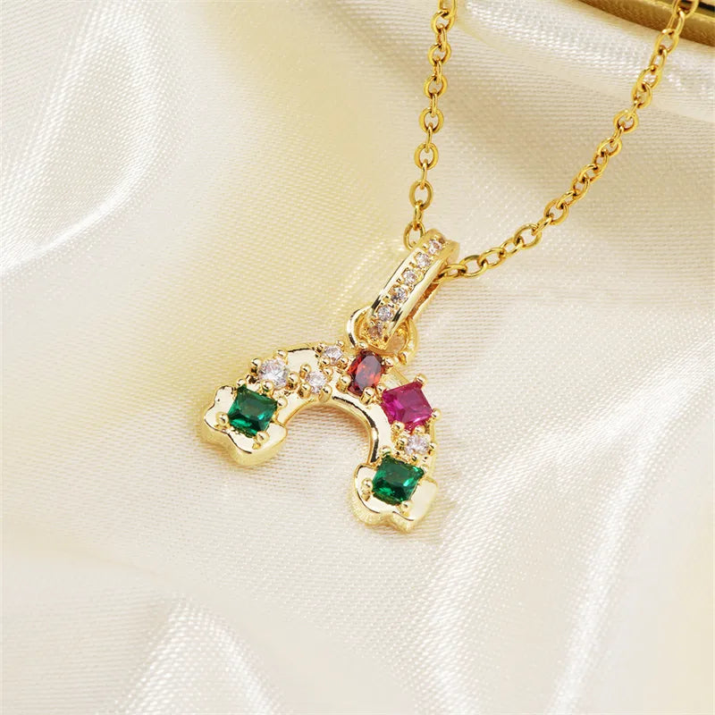 Wholesale Elegant Cute Luxurious Solid Color 304 Stainless Steel Copper Plating Inlay K Gold Plated Zircon Pendant Necklace