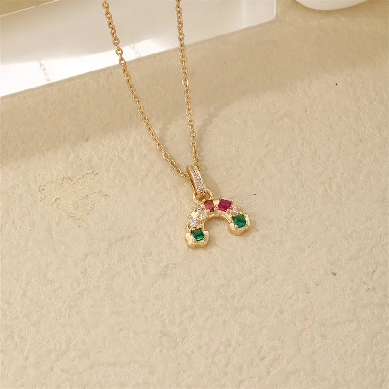 Wholesale Elegant Cute Luxurious Solid Color 304 Stainless Steel Copper Plating Inlay K Gold Plated Zircon Pendant Necklace