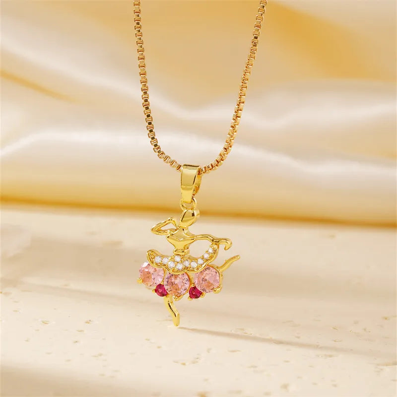 Wholesale Elegant Cute Luxurious Solid Color 304 Stainless Steel Copper Plating Inlay K Gold Plated Zircon Pendant Necklace