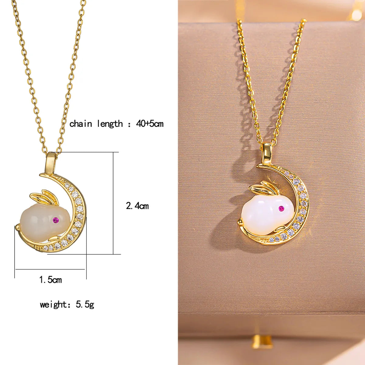 304 Stainless Steel Copper 18K Gold Plated Elegant Cute Streetwear Inlay Rabbit Flower Butterfly Shell Zircon Pendant Necklace